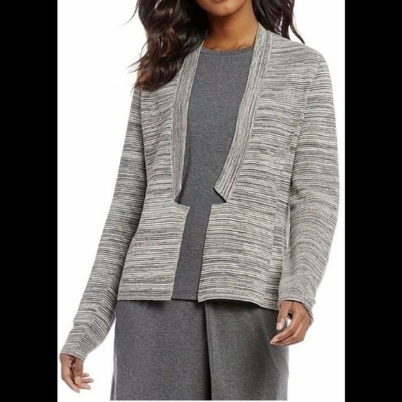 Eileen Fisher Drape Open Front Space Dye Cardigan Sweater Gray Size Medium. - Picture 5 of 5